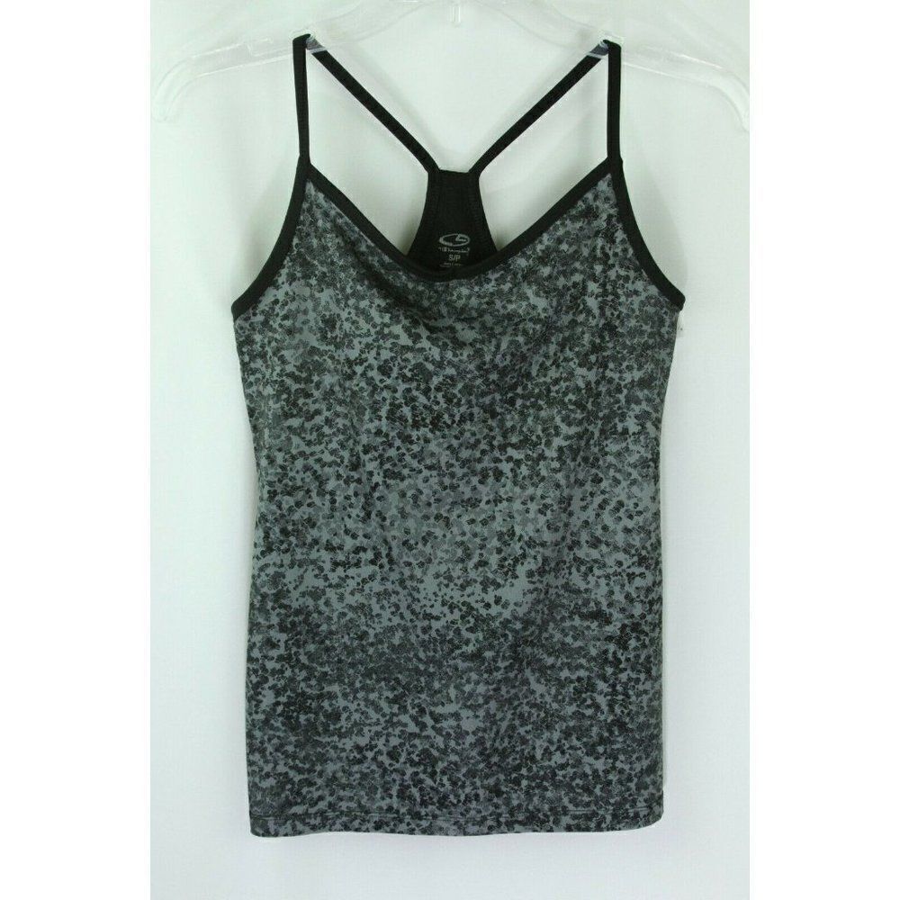 Champion Tank Top Built-In Shelf Bra Gray Print Womens Small Sleeveless Gym